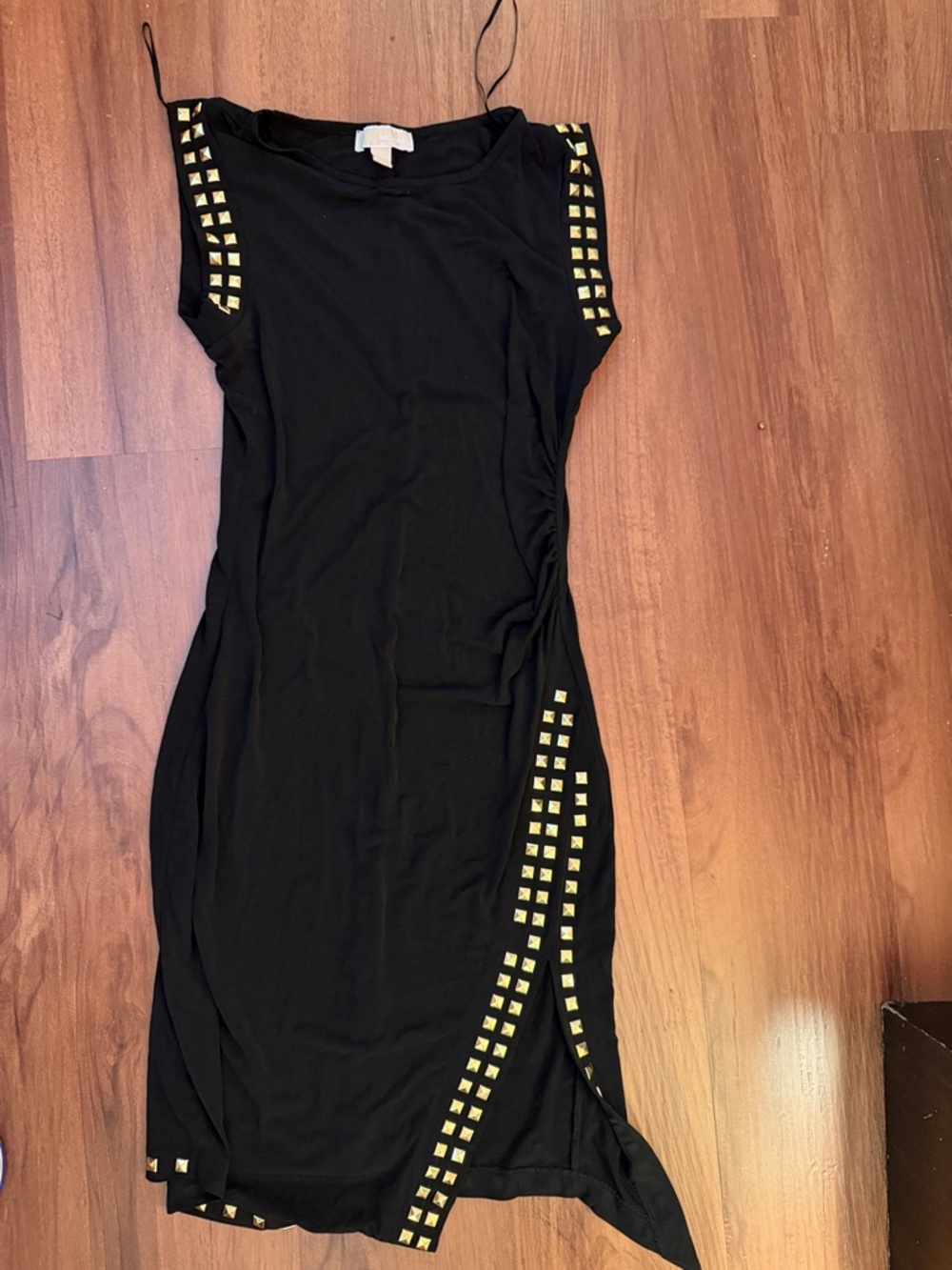 Michael Kors Black Midi Dress with Gold Stud Trim